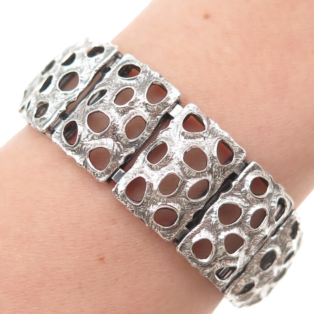 925 Sterling Silver Vintage AR Germany Modernist Panel Link Bracelet 8.25"
